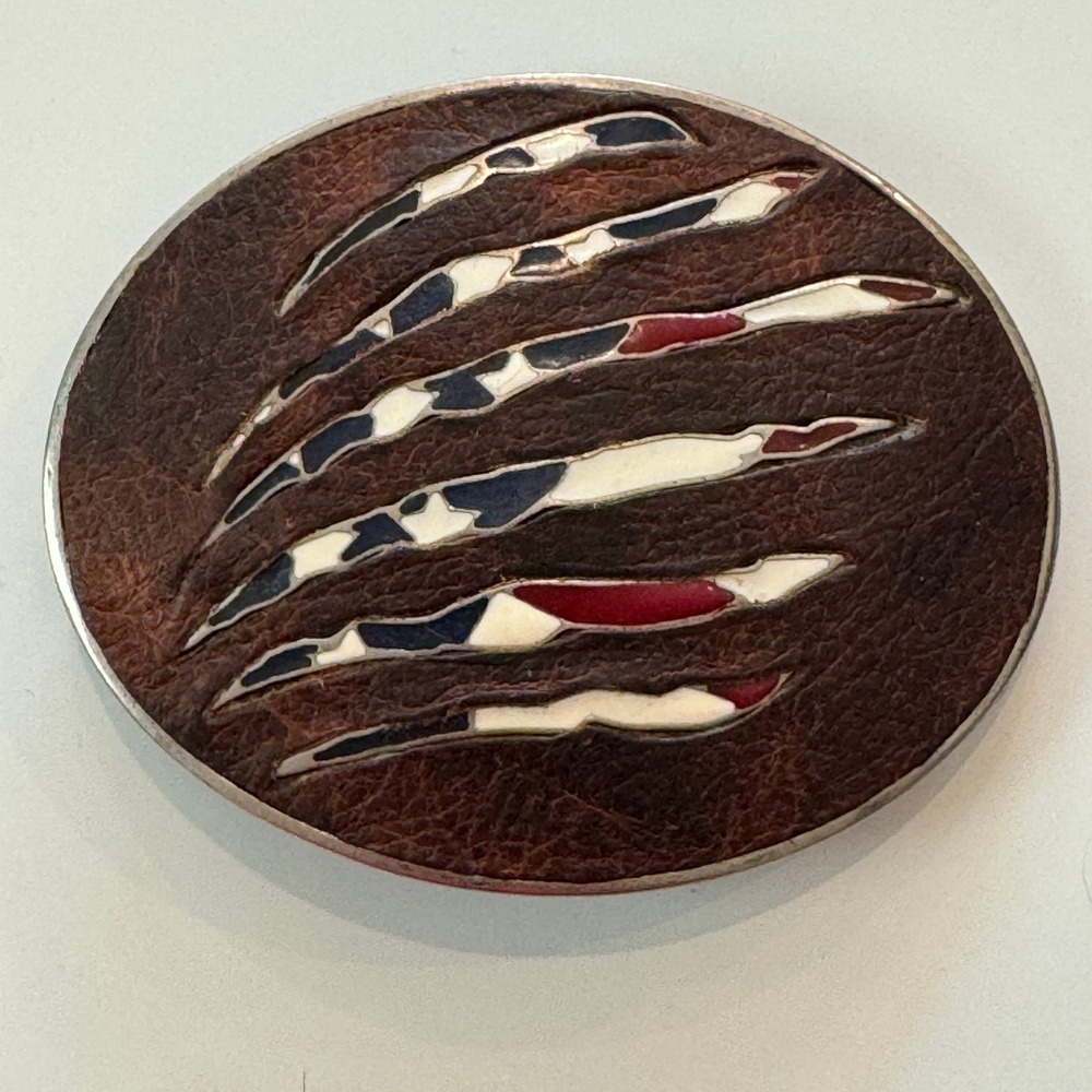 Cody James Mens Oval Leather Claw Mark USA Flag Inlay Belt‎ Buckle Silver Tone